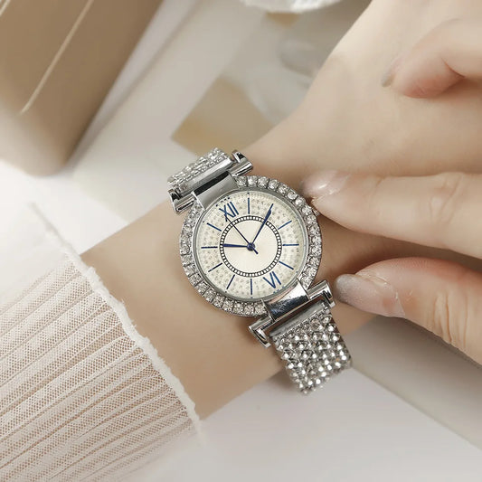 UTHAI H11 Women's Fashion Quartz Watch Full Diamond Steel Band Water Diamond Full Sky Star Roman Pattern Bracelet Watches Girl