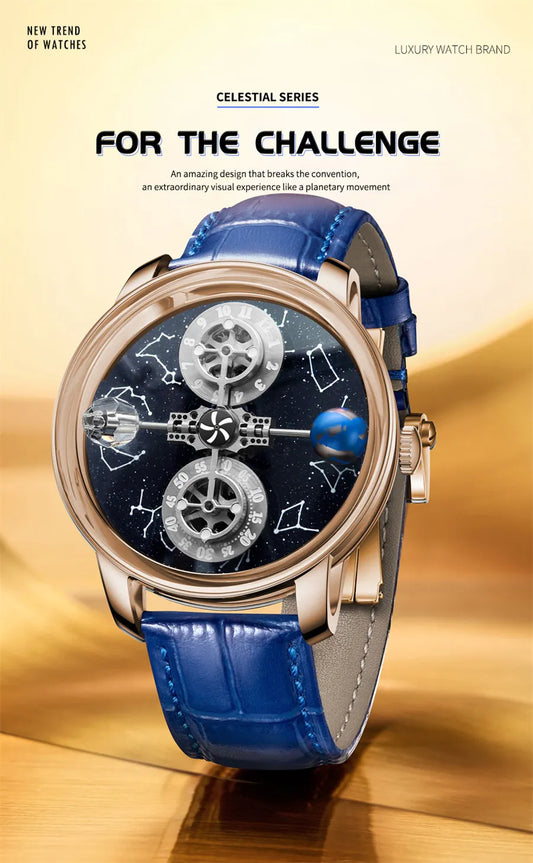 PINDU Watches New Mechanical Celestial Body Starry Twelve Constellations Sapphire Waterproof Men  Leather Wristwatches 8215A Box