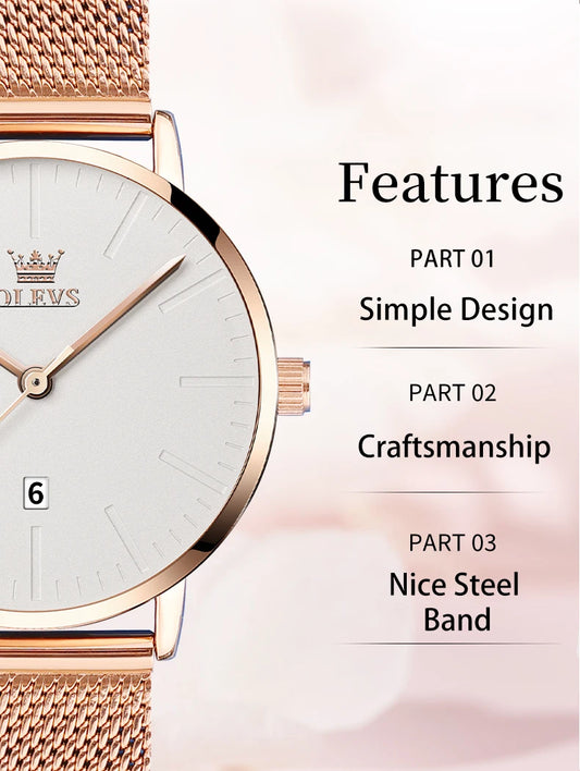 OLEVS Luxury Fashion Watch for Women Rose Gold Waterproof Quartz Ladies Wristwatch Original Simple Women's Watches Montre Femme