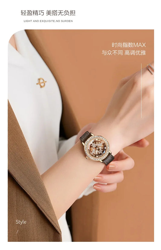 Leather Bands Women Watch Luxury Diamond Lucky Star Quartz Watch Fashion  3 Bar Waterproof Lady Clock