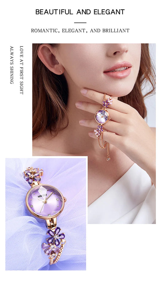 UTHAI W39 Women's Fashion Light Luxury Quartz Bracelet Watch Waterproof Premium Exquisite Violet Crystal Female's Watches Gift