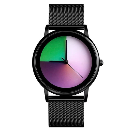 New Unique Women Watch Fashion Casual Colorful Changing Dial Quartz Wriswatch Simple Ultrathin Steel Lady Watches Special Gift