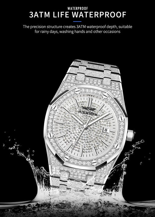 HAEMMER Luxury Men's Automatic Watch Top Brand Mechanical Frame Original Silver Fashion Watch Waterproof Clock Relogio Masculin