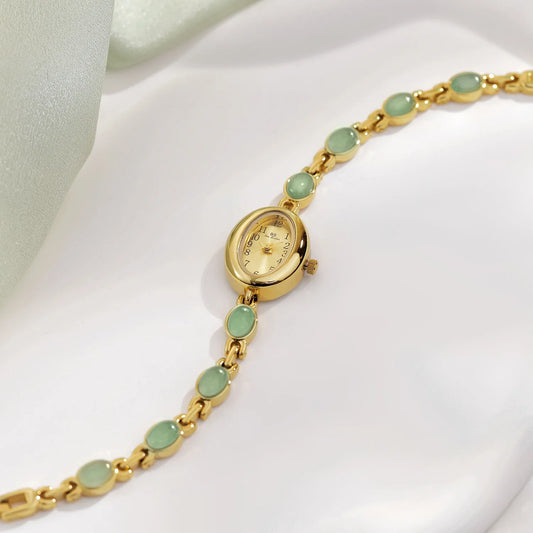 2025 Women quartz Watch Luxury Brand Retro Natural Dongling Stone Hotan Jade Waterproof Ladies Advanced Chain Wristwatches gift