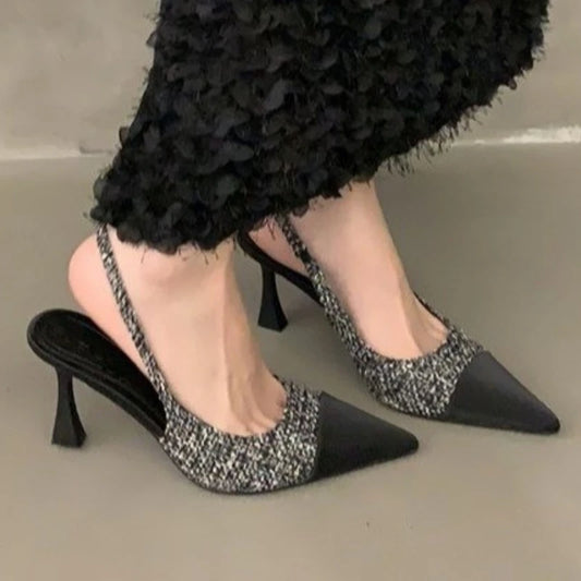 New Fashionable Comfortable Elegant Sexy Small Toe Stiletto High Heels French High Heels Baotou Back Hollow Sandals  Women