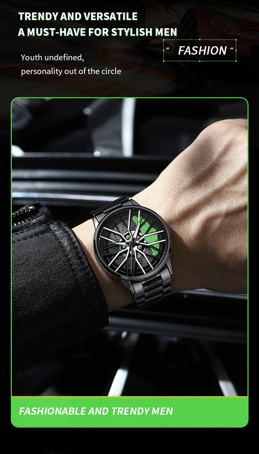 VA VA VOOM LT01 Cool Sports Car Wheel Elements Come Running Quartz Luminous Waterproof Steel Belt Watches for Man Reloj Hombre
