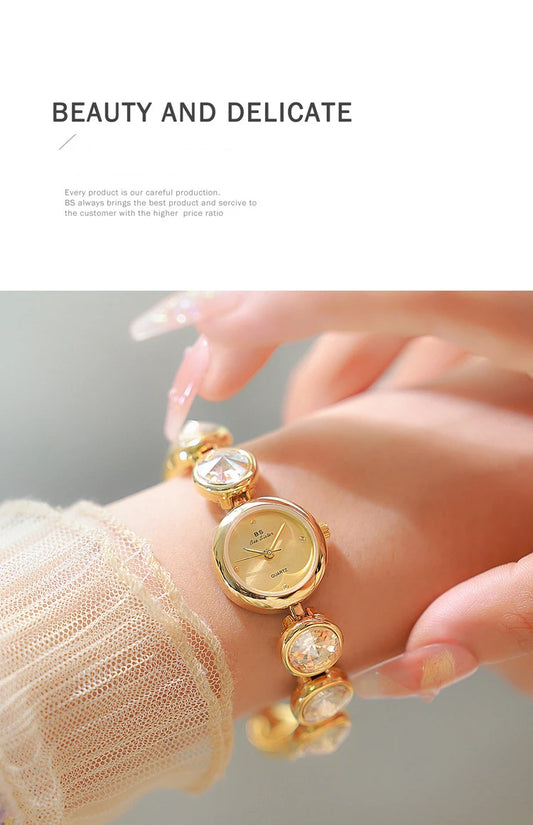 UTHAI Women's Watch Light Luxury Champagne Gold Purple Satellite Bracelet Waterproof LadiesFashion Quartz Clock Watches Gift
