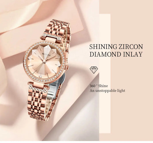 NIBOSI Simple Romantic Female Watch Rhinestone Dial Rhombus Stainless Steel Luxury Lady Quartz Wristwatches Relogio Feminino