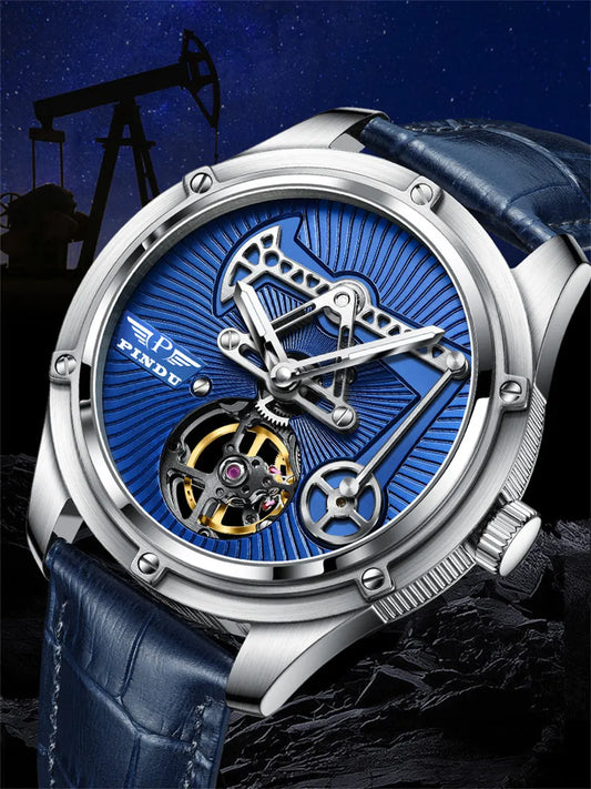 PINDU Watch Miyata 8215 Mechanical Movement Sapphire Mirror Waterproof Luminous Oil Well Business Men Mechanical Wristwatches