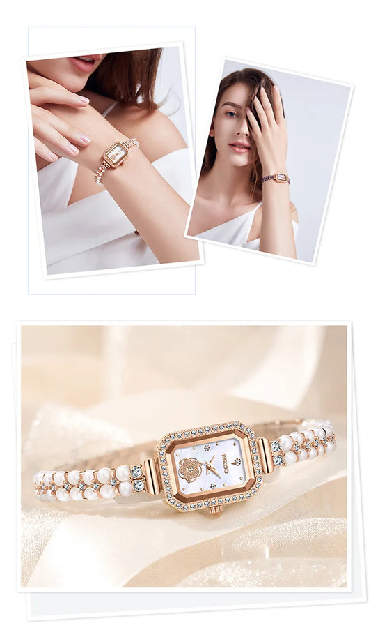 UTHAI W40 Watch For Women Pearl Fritillary Square Waterproof Fashion Luxury Amethyst Diamond inlaid Lady Bracelet Wristwatches