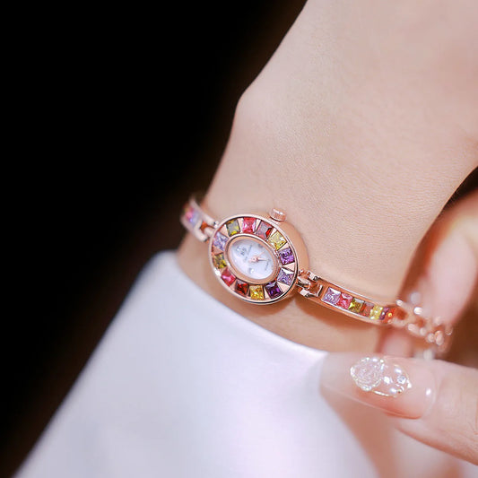 UTHAI Women's Chain Watch Brand Light Luxury Gold Gradient Rainbow Bracelet Waterproof Ladies Fashion Quartz clock Watches Gift