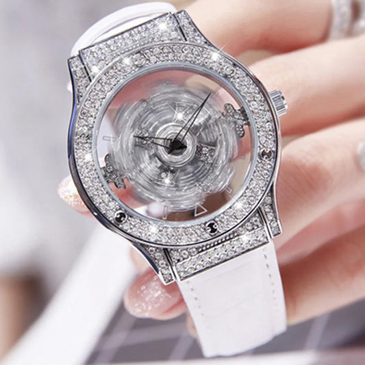 New Watch Women Full Diamond Light Luxury Hollow Full Sky Star butterfly Leather Waterproof Female Fashion Quartz Watches
