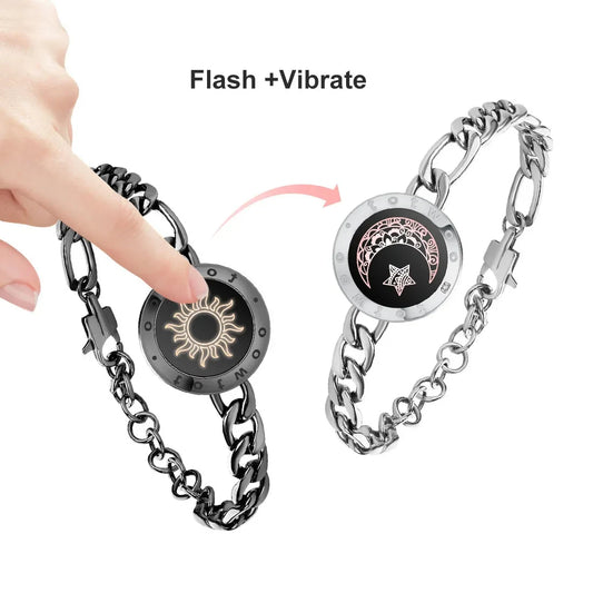 Totwoo Long Distance touch Light up&Vibrate Bracelets for Couples, Long Distance Relationship Gifts Smart Sun&Moon Love Bracelet