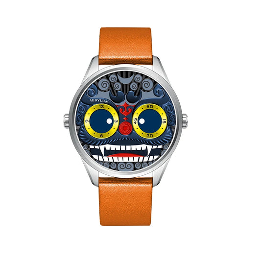 Abbylun 1363 Men's Quartz Watch New Fashion Chinese Lion Dance Series Personality 3D Relief Street Design Clocks Wristwatch