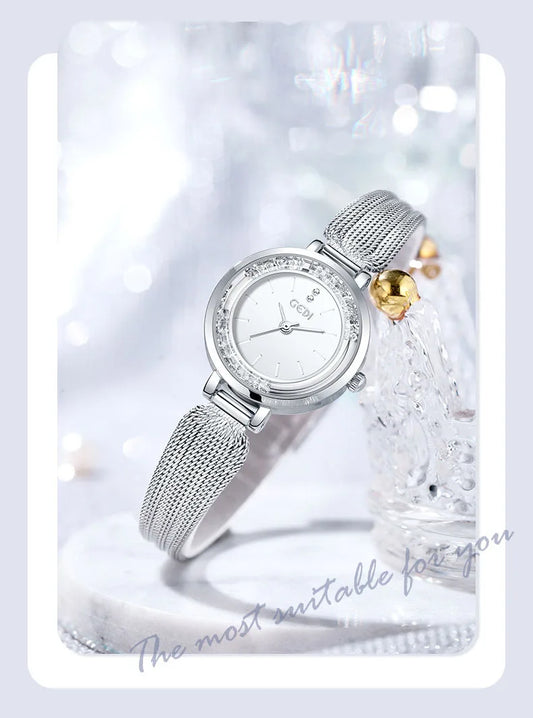 New Ladies Watch Light Luxury Brand Flowing Sand Diamond Premium Candy Strap Women Fashion Quartz Wristwatches Accessories Gift