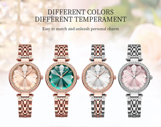 NIBOSI Simple Romantic Female Watch Rhinestone Dial Rhombus Stainless Steel Luxury Lady Quartz Wristwatches Relogio Feminino
