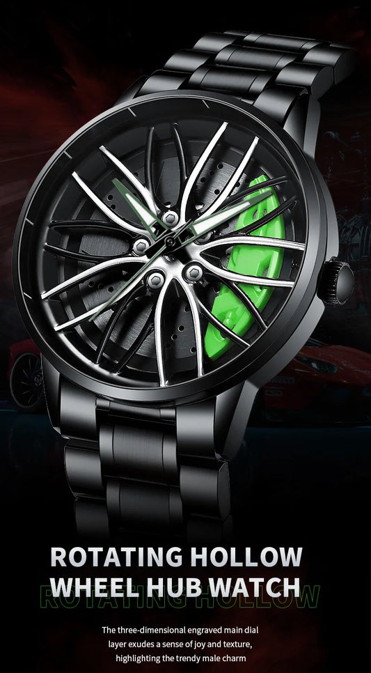 VA VA VOOM LT01 Cool Sports Car Wheel Elements Come Running Quartz Luminous Waterproof Steel Belt Watches for Man Reloj Hombre