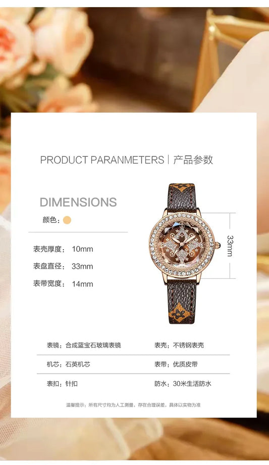 Leather Bands Women Watch Luxury Diamond Lucky Star Quartz Watch Fashion  3 Bar Waterproof Lady Clock