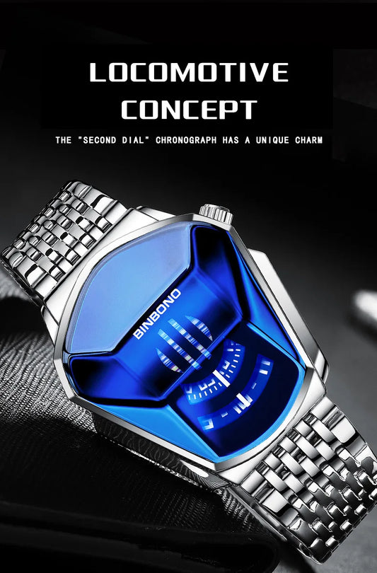 UTHAI Men Watch Trendy Motorcycle Concept Wristwatch Black Technology Watch Steel Waterproof Male Fashion Quartz Watches Has Box