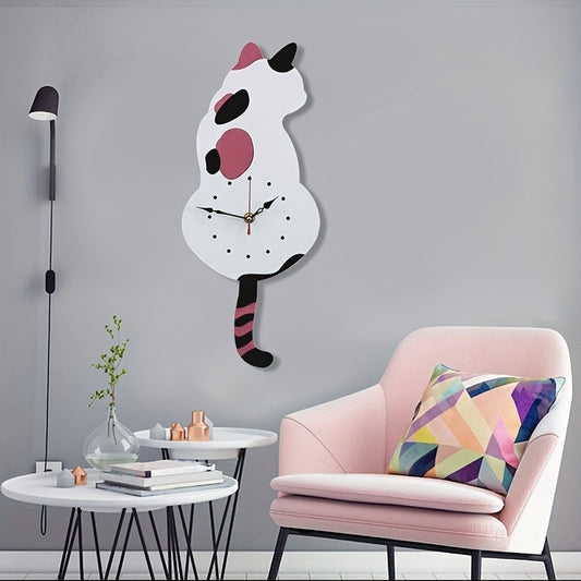 Whimsical Black Cat Pendulum Wall Clock With Moving Tail