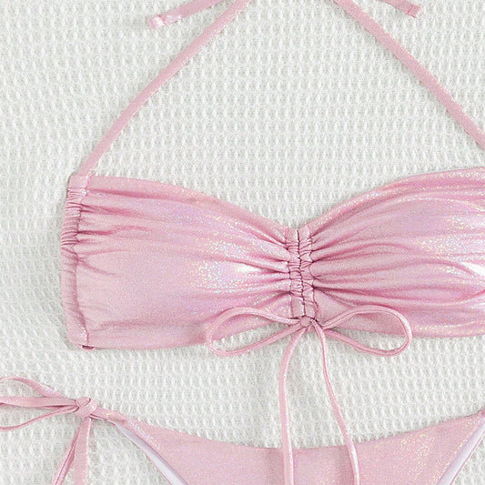 Bikini Drawstring Strap Swimsuit Reflective Women